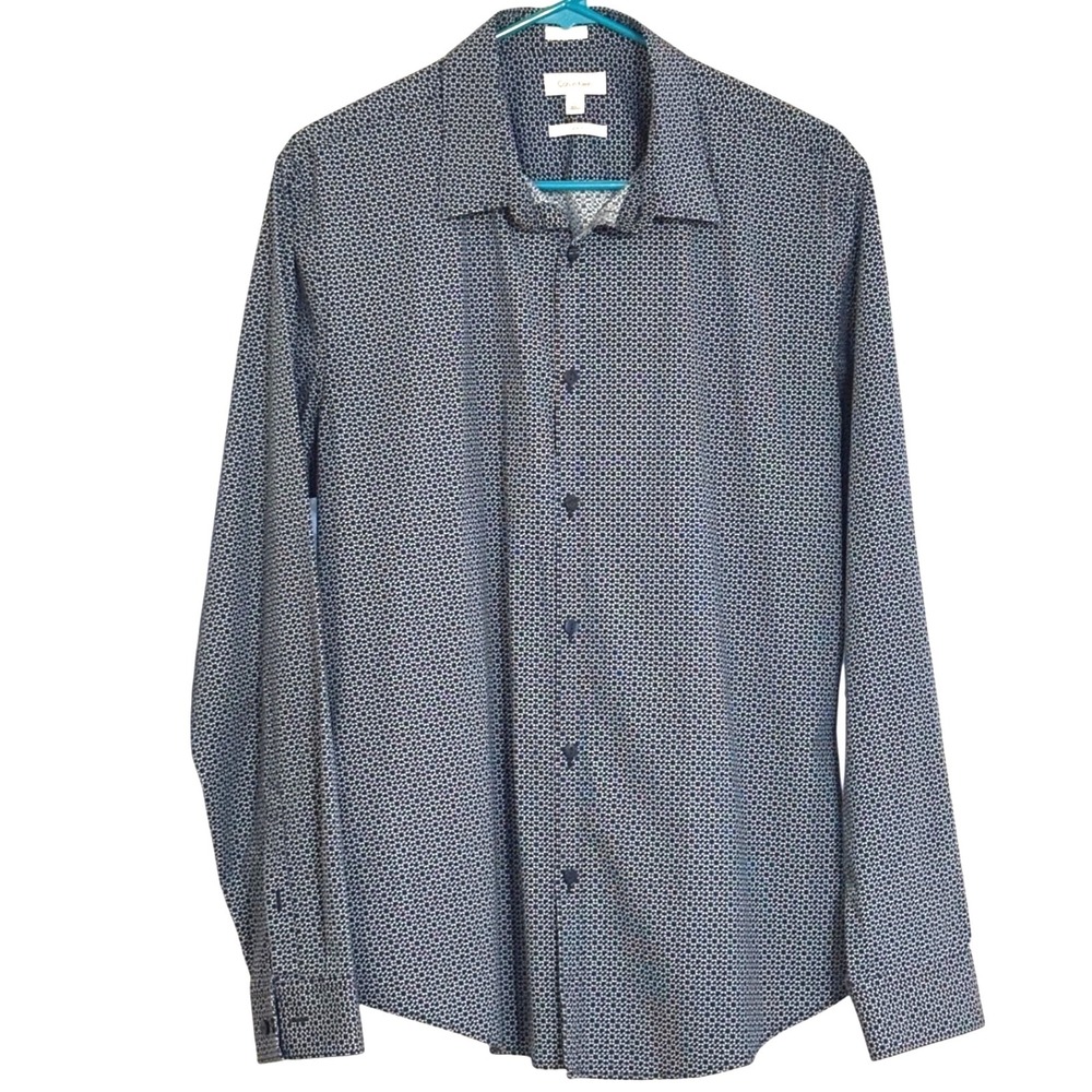 Calvin Klein Button‎ Down Shirt Slim Fit Print Long Sleeve Large 44" Chest